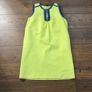 J. Crew Neon Yellow Arrow Shift Dress with Navy Accents Size 6 EUC